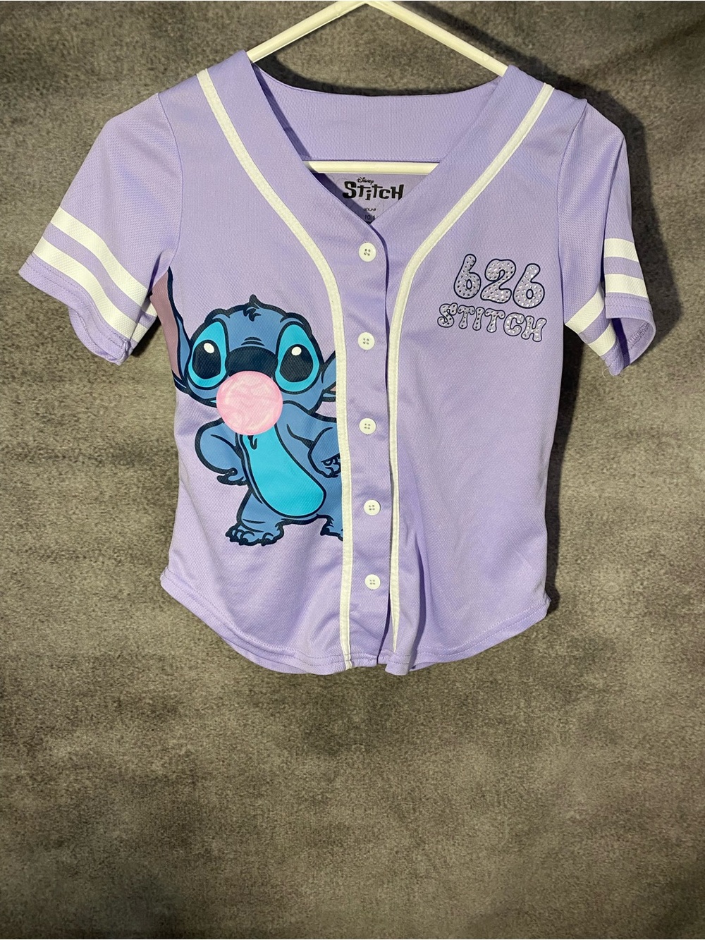Disney Stitch Girls Purple Baseball Jersey Shirt 626 Shine Bright Bubblegum